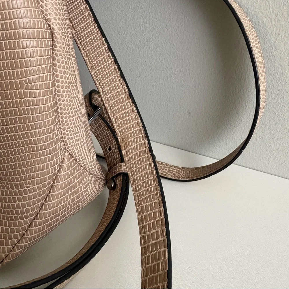Taupe Lizard Embossed Backpack‎ Purse Minimal Neutral